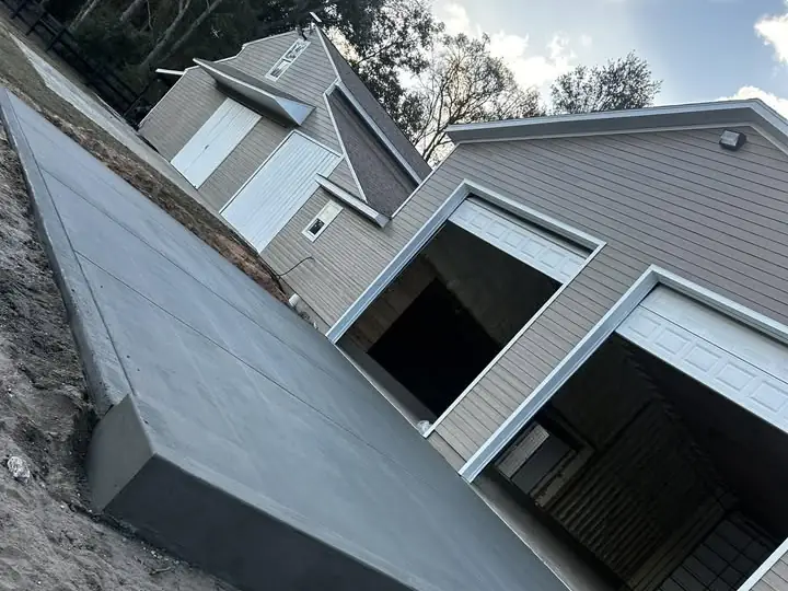 Concrete pad poured at a new metal building