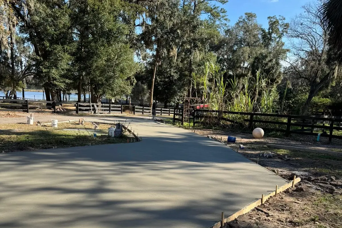 Poured slab with the forms still set, edges clean and square